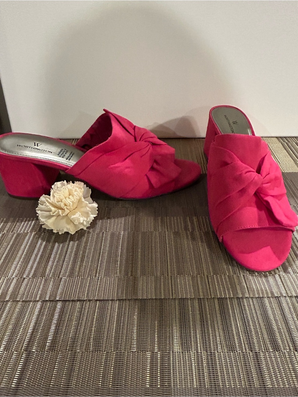 Worthington Hot Pink Knot-Front Block Heel Mules